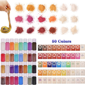 SEISSSO 50 Colors Mica Powder Pigment Pure Pearl Epoxy Resin For Lip Gloss Blush Nail Art Resin Soap Making Craft