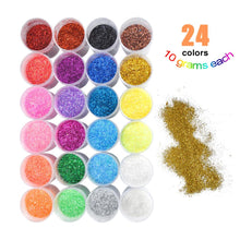 Load image into Gallery viewer, 24 Colors 10G Glitter Powder Mica powder Pigment Epoxy Resin Pigment Soap Making Nail Glitter Mix Colors , Eyeshadow , Lipgloss

